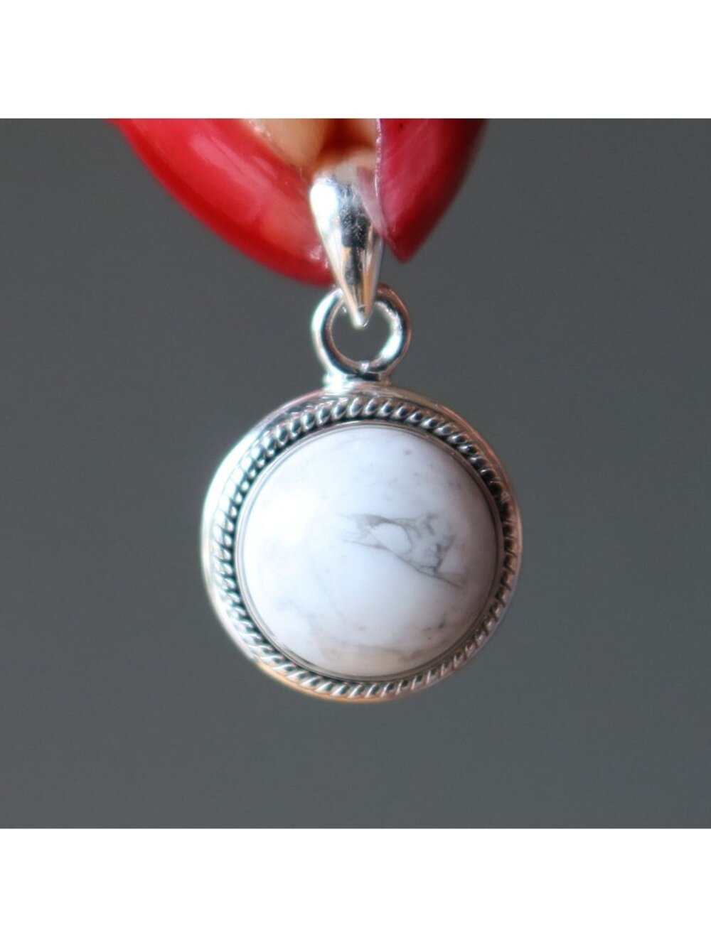 Howlite Pendant Cute White Gemstone Round Sterling Silver Natural Crystal Charm